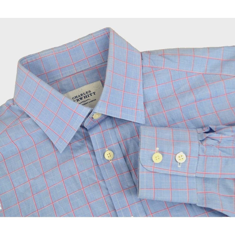 CHARLES TYRWHITT Mens Long Sleeve Dress Shirt SIZE 15 (33) Blue / Red Check